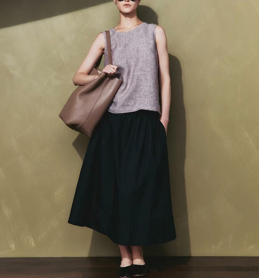 QUINCE Skirt M 100% Organic Cotton Poplin A-line Maxi Pull On Black